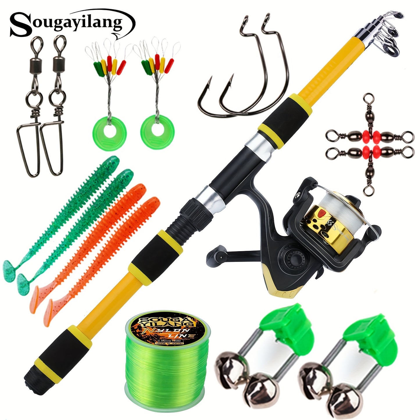 Sougayilang Fishing Rod Combo Set, 1.8m Telescopic Sea Fishing Pole With Reel, Line, Lures & Accessories For Beginners