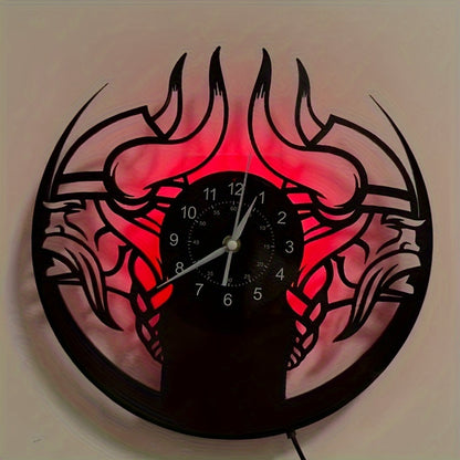 Viking Characters LED Vinyl Record Wall Clock, The Fjord Home Wall Clock Silent Clock Unique Design Wall Art Oginal Gift For Viking Fans Birthday, Halloween, Christmas, For Living Room Bedroom, Room Decor, Home Decor, Kitchen