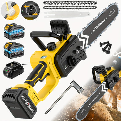 12 Inch Wireless Electric Chainsaw, Equipped With Large Capacity Battery And Fast Charger, Brushless Motor, Portable Handheld Pruning And Shearing Machine, Suitable For Home And Gardening Use