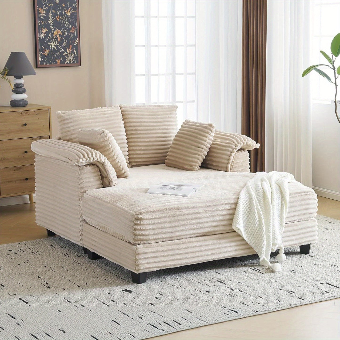 MOTOOS 56" Oversized Sofa Bed, Corduroy Recliner Oversized Sofa, Recliner Bed with Throw Pillows and Armrests, Upholstered Comfortable Sleeper Reading Chair for Living Room, Bedroom, Movie Room