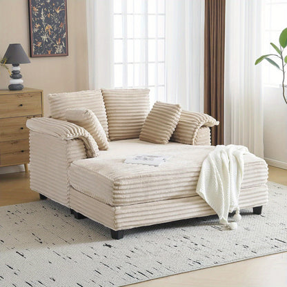 MOTOOS 56" Oversized Sofa Bed, Corduroy Recliner Oversized Sofa, Recliner Bed with Throw Pillows and Armrests, Upholstered Comfortable Sleeper Reading Chair for Living Room, Bedroom, Movie Room