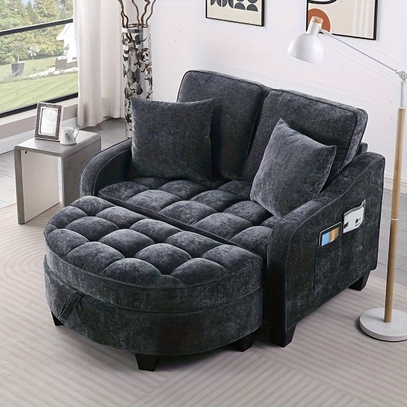 Modern Green Chaise Sofa Bed with Storage Footrest & Cushions - Space-Saving Convertible Couch, Foam-Padded Cushioning, Engineered Frame, Easy Assembly for Small Apartments, Living Room & Bedroom Furniture