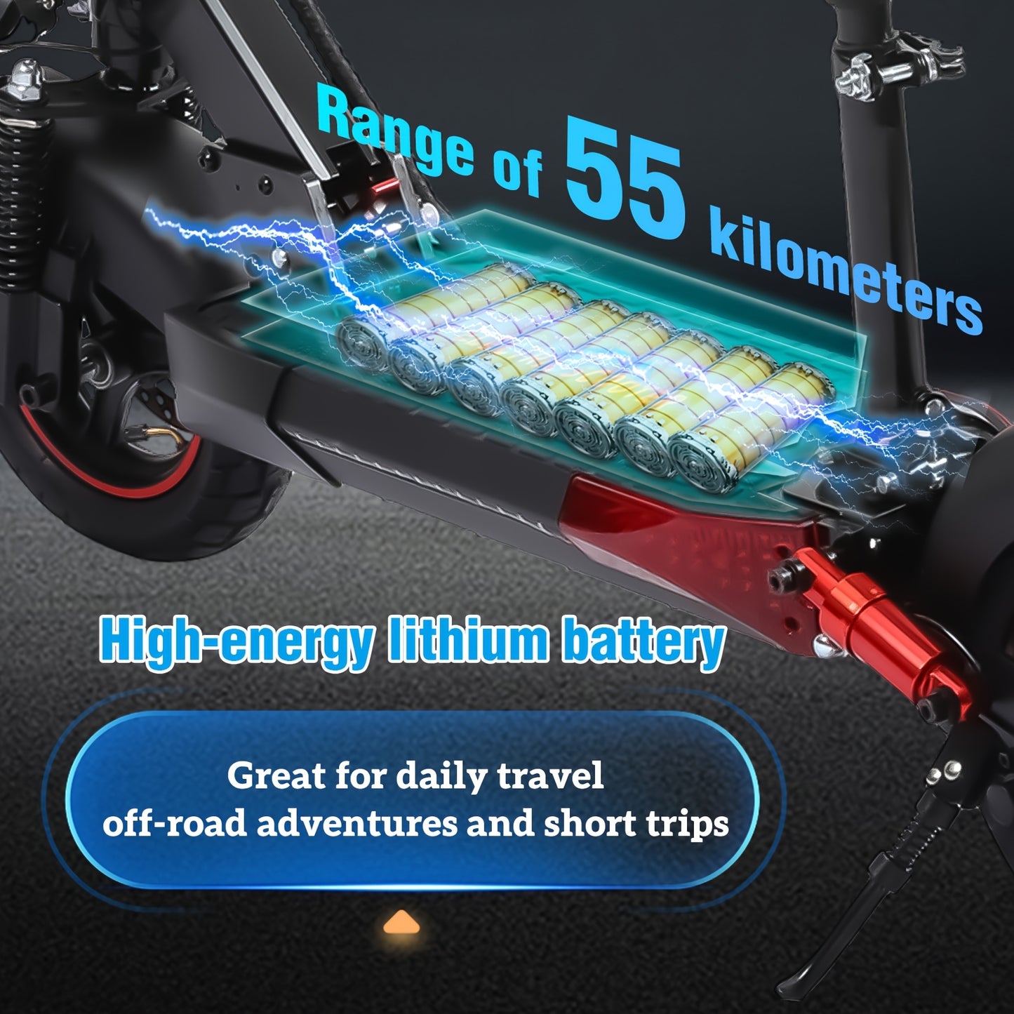 Foldable Electric Scooter with Detachable Seat & 10" All-Terrain Vacuum Tires - 48V15Ah/55KM Range, 50KM/H Speed, Dual Disc Brakes, Heavy-Duty e-Scooter for Off-Road, Commuting, Hills - Global Voltage ( Plug)