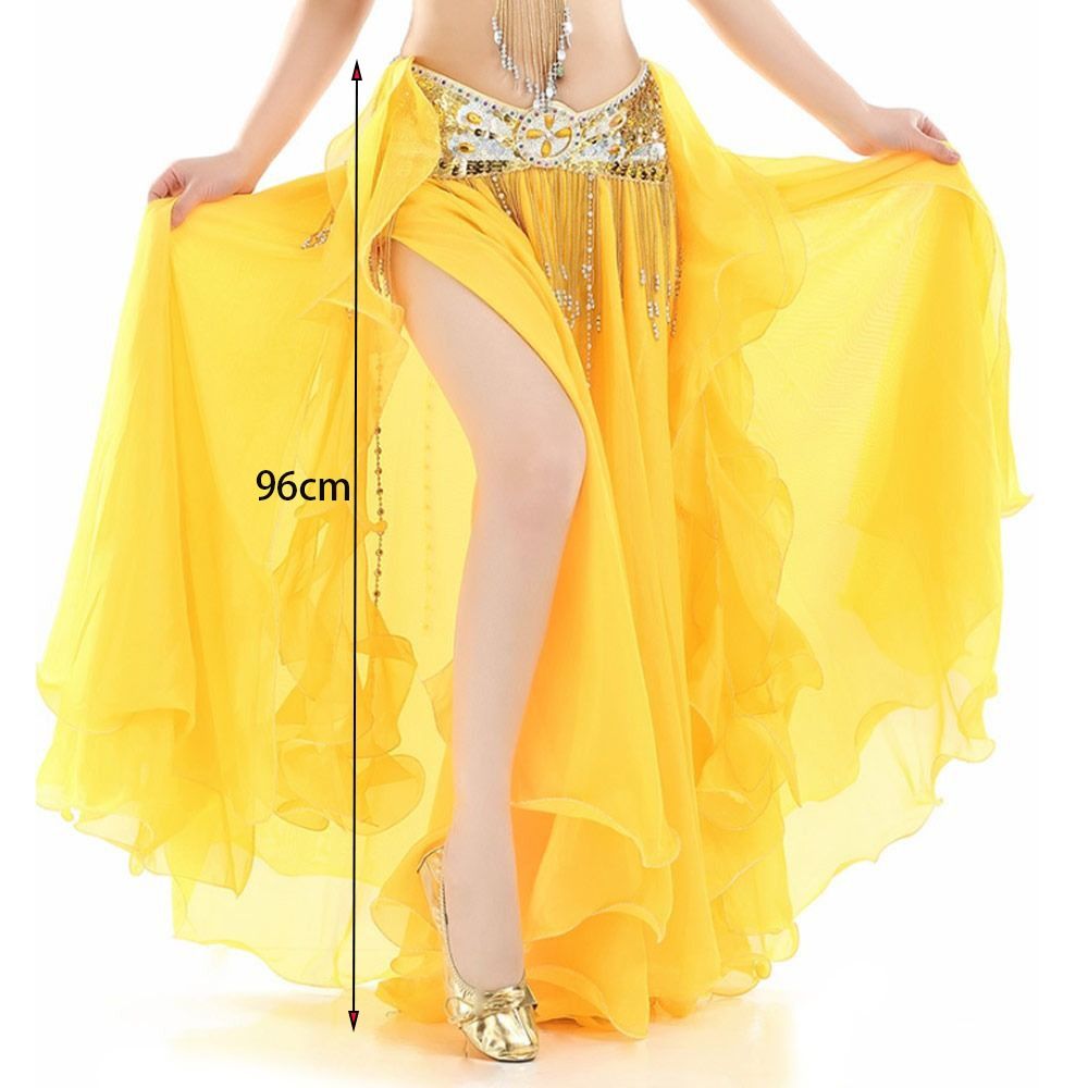 Belly Dancing Skirt Women Chiffon Spanish Skirt Shiny Sequins Tassels Dancing Skirt Show Costumes