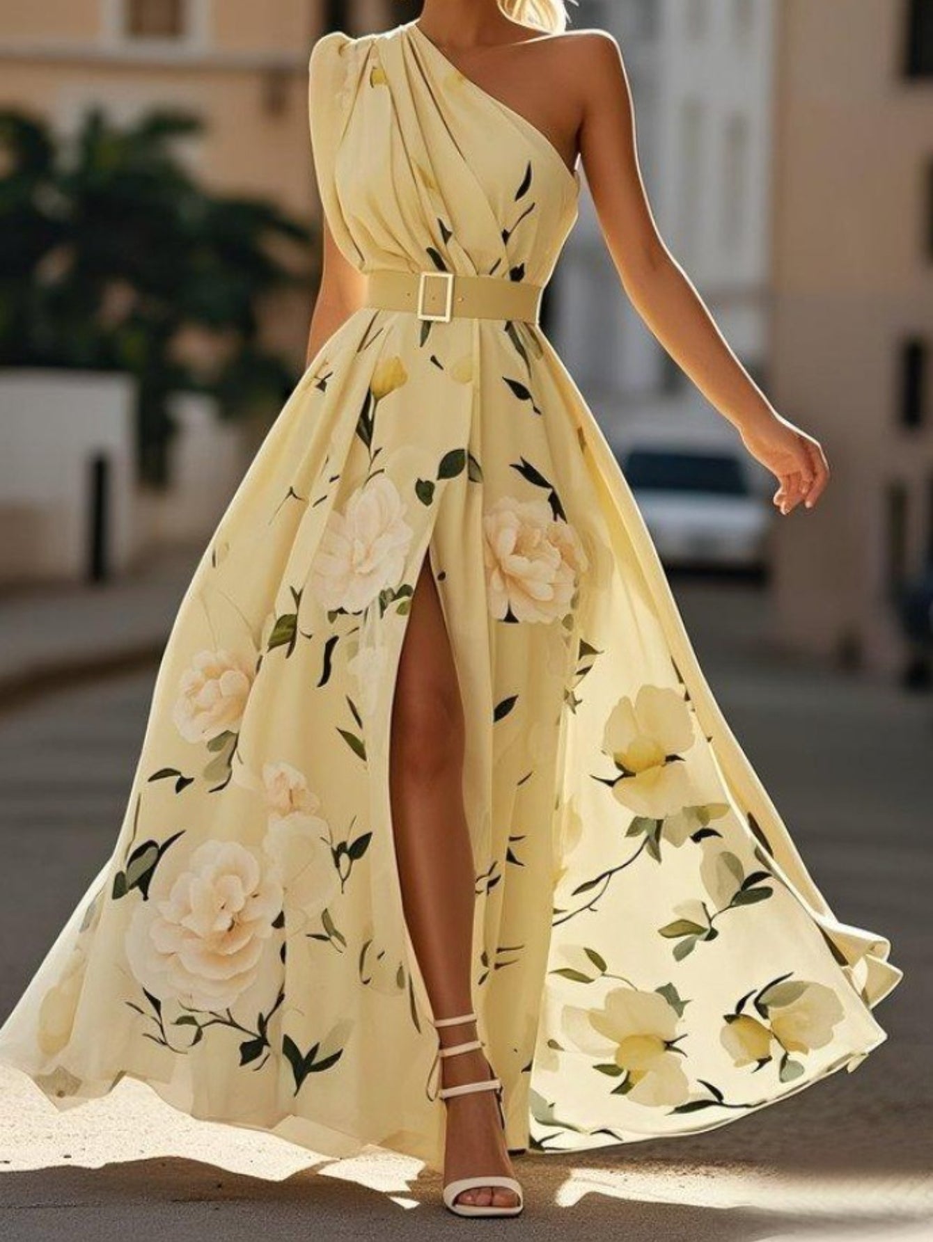 Plus Size, HERTALK Women's Off-Shoulder Digital Print Sleeveless Tank Dress with Belt Long Dress