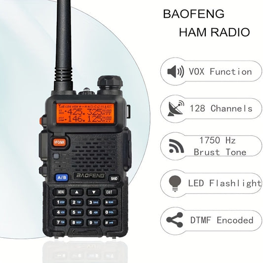 2 Pack BAOFENG Two-Way Radio Long Range Ham Radio Walkie Talkie with D15 High-Gain Antenna, UHF/VHF Handheld Transceiver,, 136-174MHz & 420-520MHz for Outdoor, Camping, Emergency, Ham Operators (Black), Off Grid Communication