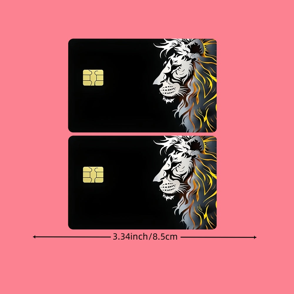 2pcs Fashionable Lion Design Pattern Waterproof Vinyl Stickers, Credit Card Light Beige Covers, Ultra-Thin, High-Quality, Scratch-Resistant, Suitable for Credit Cards, Bank Cards, Bus Cards, Removable Self-Adhesive for Most C