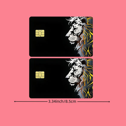 2pcs Fashionable Lion Design Pattern Waterproof Vinyl Stickers, Credit Card Light Beige Covers, Ultra-Thin, High-Quality, Scratch-Resistant, Suitable for Credit Cards, Bank Cards, Bus Cards, Removable Self-Adhesive for Most C
