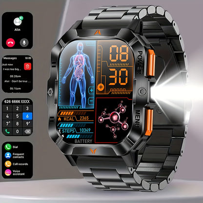COIUSOR Men'S 2.01-Inch Sports Smart Watch, Built-In LED Flashlight, Receive/Make Calls, Mobile Phone Sync Information, 100+ Sports Modes, High Quality, Outdoor Exercise Fitness Device, Suitable for Iphone And Android Phones