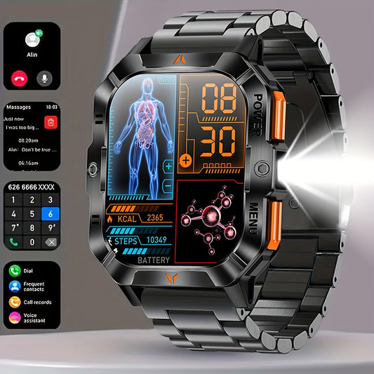 COIUSOR Men'S 2.01-Inch Sports Smart Watch, Built-In LED Flashlight, Receive/Make Calls, Mobile Phone Sync Information, 100+ Sports Modes, High Quality, Outdoor Exercise Fitness Device, Suitable for Iphone And Android Phones