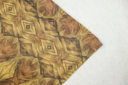 Maxi Dress - Regal Golden and Brown Patterned with Long Sleeves | Elegant Crew Neck - Fitted Style, Perfect for All Seasons, Ruffle Details, by SCACTO