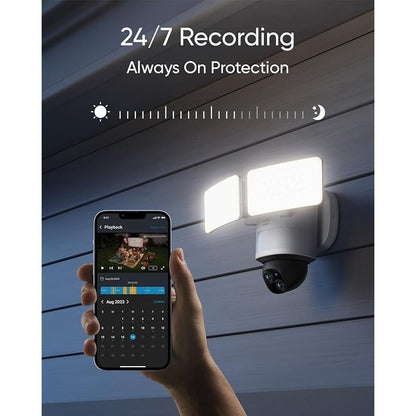 eufy Security Floodlight Camera E340 Wired,360° Pan and Tilt,24/7 Recording,Dual-Band Wi-Fi, 2,000 Lumens,Motion-Activated,Dual Camera,HomeBase 3 Compatible,Local Storage,No Monthly Fee (Refurbished)