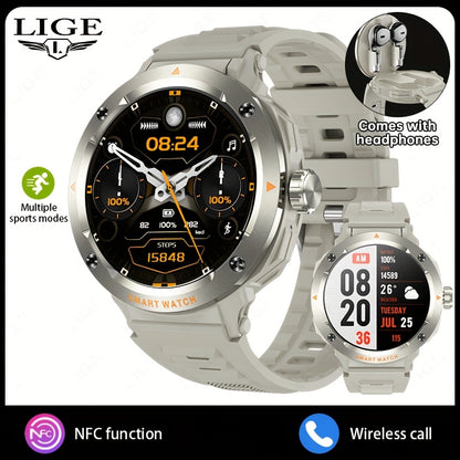 LIGE New Smartwatch with 2-in-1 Wireless Earbuds, NFC Access Card Function, Full Touch Control, - 1.46''TFT Screen, Fitness Tracker, Music Playback, Sleep Monitor, Weather Updates, Information Storage, Multiple Sports Modes,