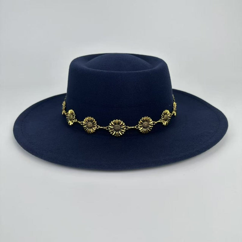 1pc Bohemian-style Unique and Fashionable Felt Hat - Decorated with Exquisite Golden Flower Chain Fedora Hat - Suitable for Daily Street Style, Music Festival Outfits, Bohemian-inspired Looks, Casual Outings and Trendy Season