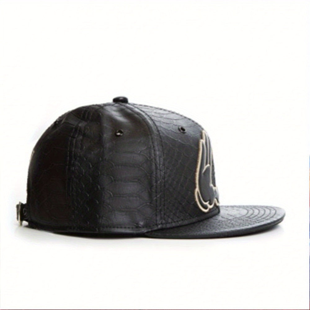 Women's Black Statement Fashion Double Hand Design Flat Brim Baseball Cap with Golden Hands & Praying Hands Emblem - Adjustable Snapback,, -like Texture for Outdoor Sports, Travel, Street Dance - Stylish & Functional Casual H
