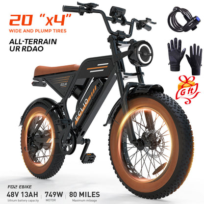Eclio F02 Electric Bike for Adults, 20mph Ebike with 48V Removable Battery, 20" FAT Tires & LCD Display, Supports 330lbs - Ideal for Commuting & Urban Leisure Riding