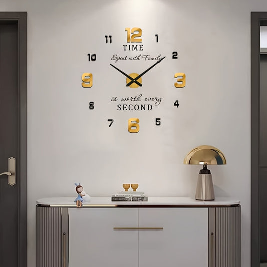 1pc Large DIY 3D Frameless Wall Clock Kit - "Time is Worth Every Second" Design, Silent, Digital Display - Ideal for Home, Living Room, Bedroom, Office Decor (Battery Not Included), Office Decor Accessory|Bold Typography|Fram