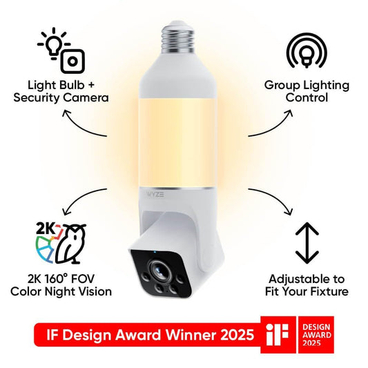 WYZE Bulb Cam Security Camera 2K HD Security Cameras Wireless Outdoor Indoor Color Night Vision Dimmable LED Bulb Motion Detection Siren Alarm Easy Installation Works w Alexa Google Assistant