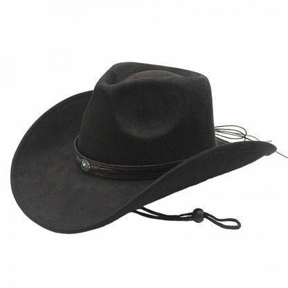Women Men Western Hat Stylish Decorative Belt Felt Cowgirl Hat Wide Brim Jazz Cap | Ideal for Daily Life and Party, Suede Material, Dry Clean Only