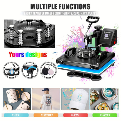 8in 1 Heat Press Machine Multifunctional, 15"x12" T Shirt Press Machine, 360° Rotation Shirt Press Machine Sublimation Heat Transfer for T Shirts Mug Hat Plate
