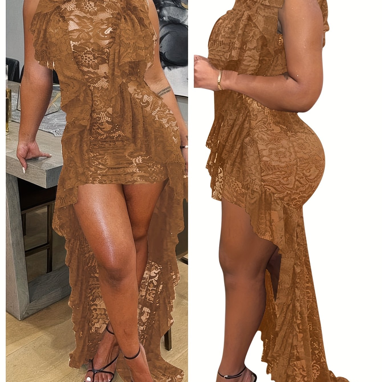 European And American Women's Fashion Sexy Lace Tea Side Dress