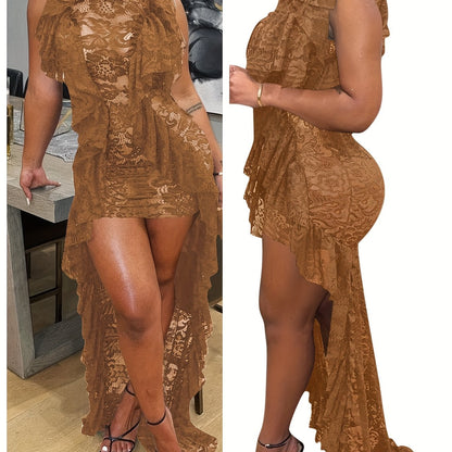 European And American Women's Fashion Sexy Lace Tea Side Dress