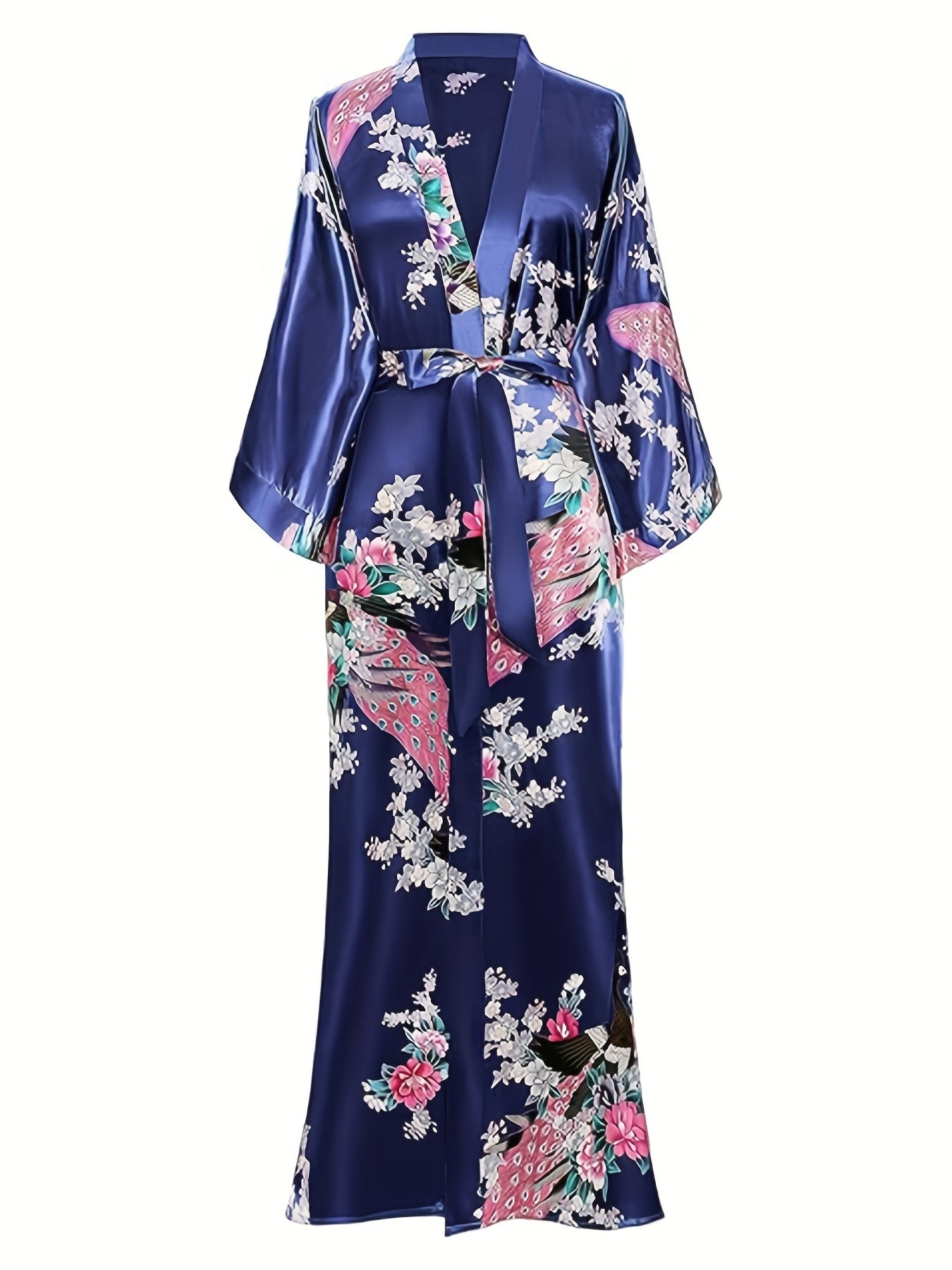 Elegant Floral Kimono Women's Robe - Soft and Light Beige-Friendly V-Neck Geometric Pattern All-Season Comfortable Casual Pajamas Pajamas