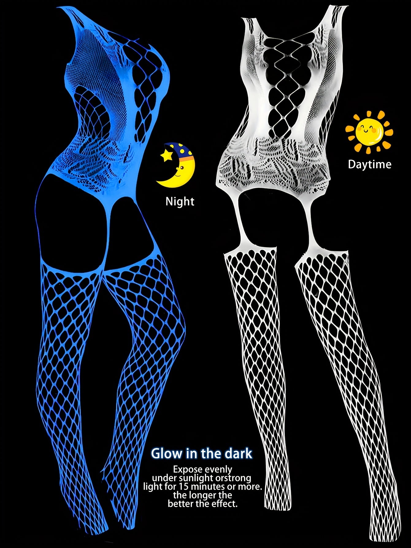 1pc Women's Glow-in-the-Dark Fishnet Onesie - Blue Fluorescent Glow Under Black Light - Activated Luminous High-Stretch Leggings with Skeleton Design - No Padding & Hand Washable - Sexy Lingerie for Valentine's Day, Music Fes