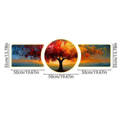 2D Flat, Three-piece Landscape Tree Wall Hanging Decoration, Waterproof Background Wall Decoration Painting, Light Luxury Style Wall Carving Decoration, Suitable for Home, Living Room, Office