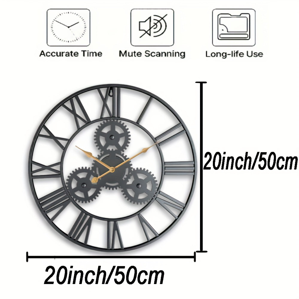 1pc 24"Gear Metal Silent Wall Clock, The Second Hand Is Upgraded To Small Gear, For Living Room, Bedroom Kitchen, Cafe, Shop Wall Decor, Mother's Day Spring Easter Gift