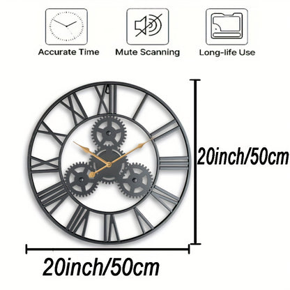 1pc 24"Gear Metal Silent Wall Clock, The Second Hand Is Upgraded To Small Gear, For Living Room, Bedroom Kitchen, Cafe, Shop Wall Decor, Mother's Day Spring Easter Gift