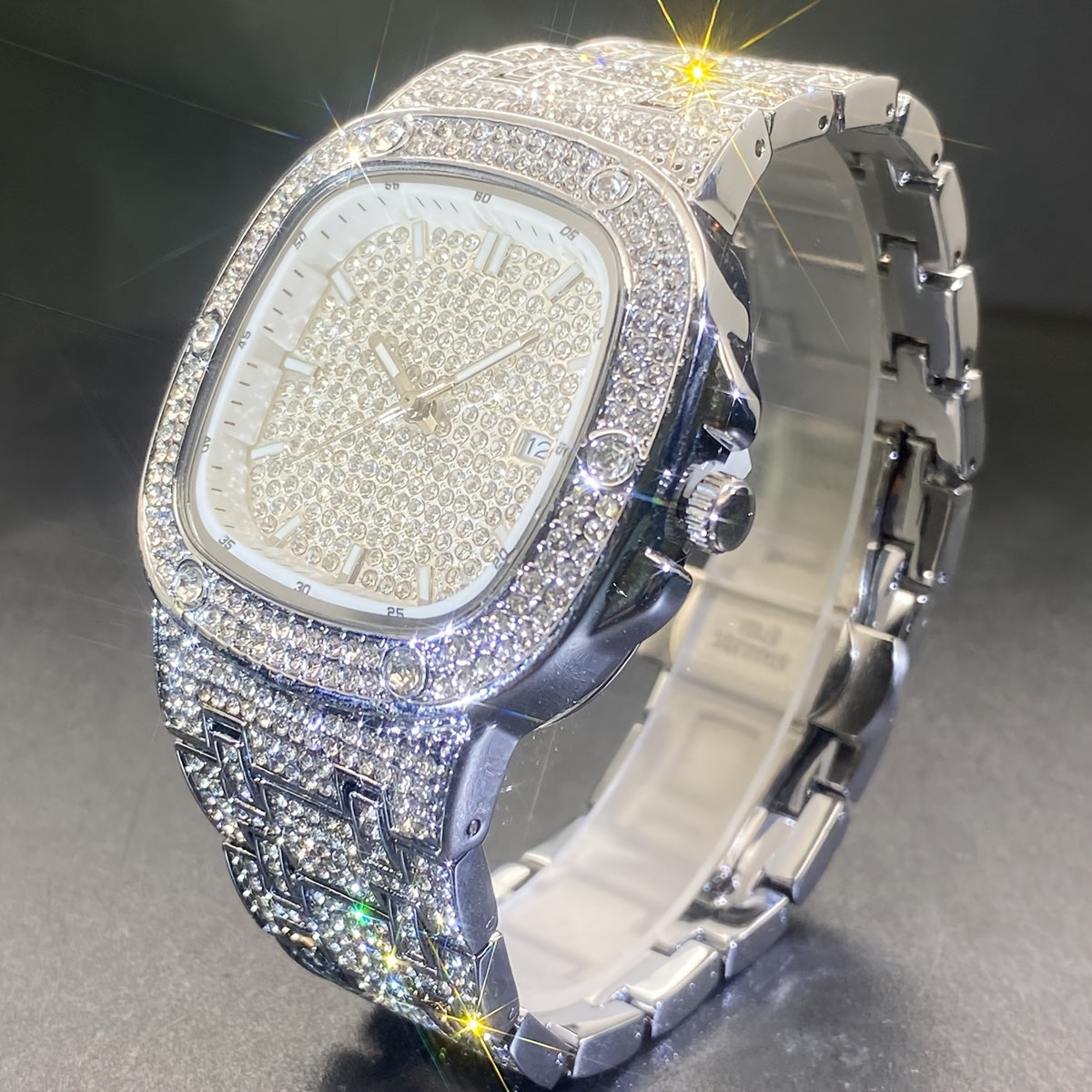 Latest Chilled Men'S Watch With Street Style Water Drill Hip-hop Square Watch For Women With Luminous Scale For Couples, Jewelry Accessories.