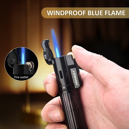 Windproof Straight Flame Lighter Without Butane, Featuring a Sand Wheel, a Visible Gas Window, And an Inflatable Design. This Mini Lighter Is Portable And Perfect for Use in The Kitchen, Fireplace, Or As Gifts for Occasions L