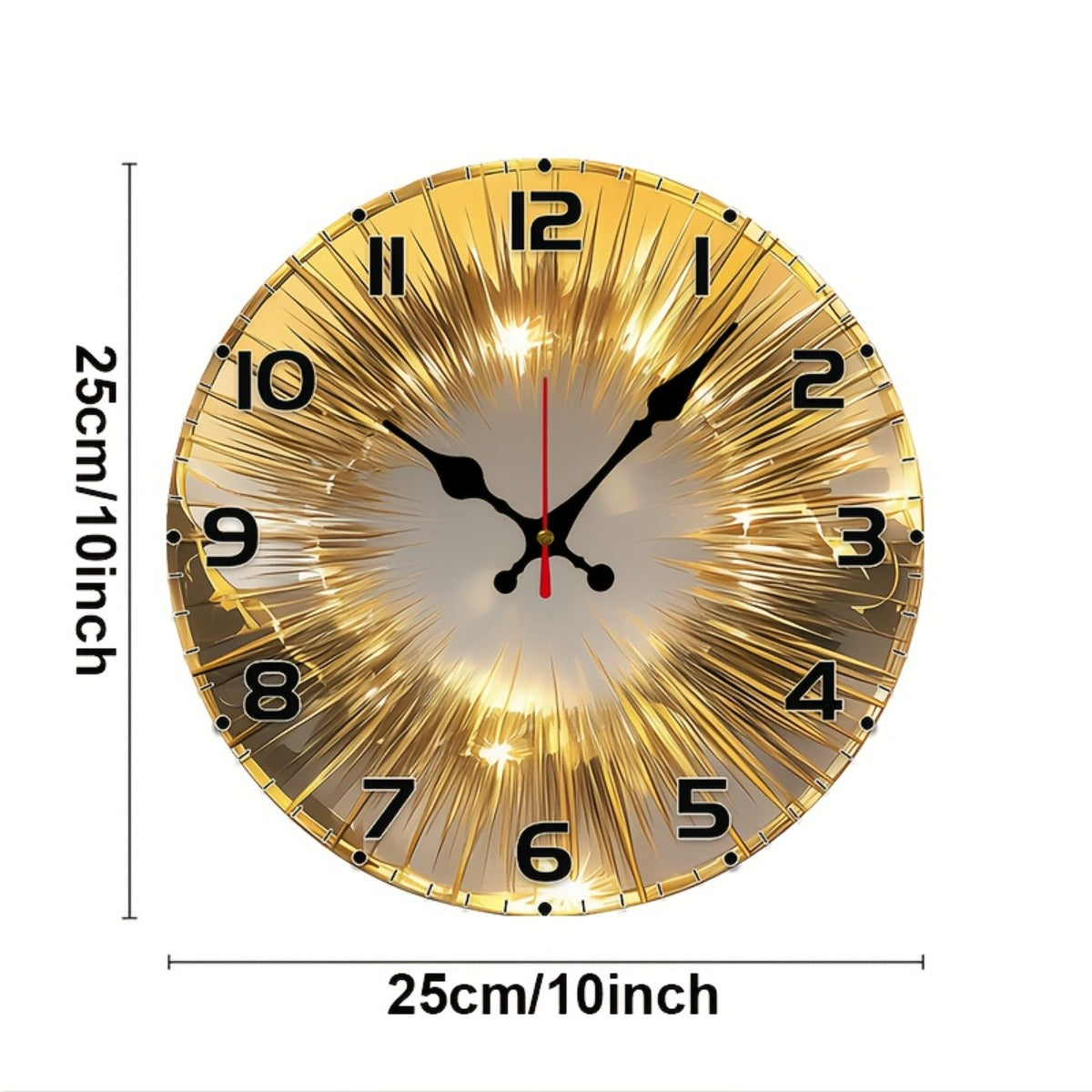 10-Inch Modern European Style Golden-Toned Wood Veneer Wall Clock with Black Arabic Numerals & Quartz Movement - Silent Sweep Round Clock for Living Room, Study, Bedroom - (AA Not Included) - Minimalist Large Face, Wall Clock