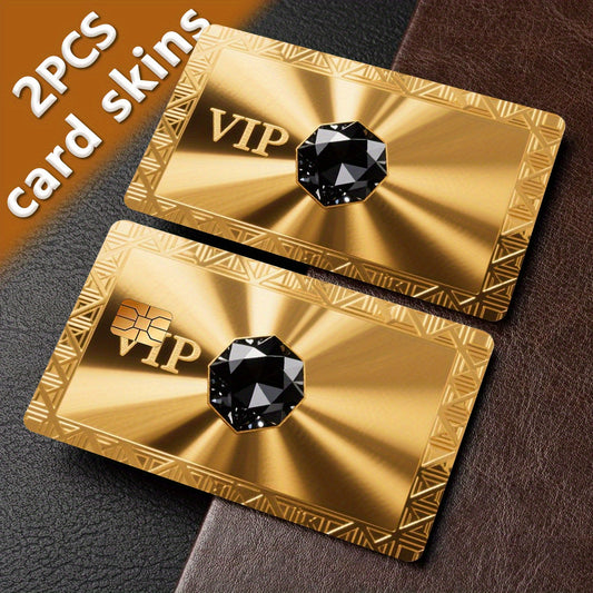 Golden Texture Synthetic Gemstone VIP Sticker Set, 2pcs Durable Privacy Stickers Made of PVC Material, Suitable for Credit Cards, Transit Cards, Debit Cards, etc., Protects Bank Cards from Scratches, Removable Self-Adhesive D
