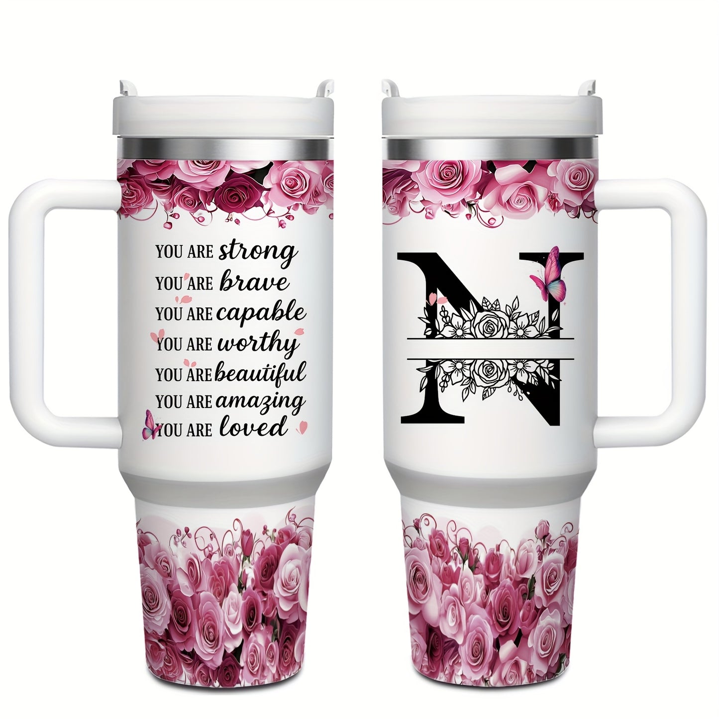 MIKENDA 1pc 40oz "A-Z Custom Letters & Name" Stainless Steel Travel Cup with Lid And Straw. Coffee Cup, Kitchen Drinkware. Great Gift for Women, Friends, Parents.for Mother's Day, Holidays. for Home & Outdoor Use.Halloween &