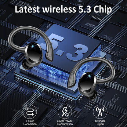 q38 Wireless Earbuds Sports Earbuds, 2024 Wireless 5.3 Earbuds 3D High Fidelity Stereo Headworn Earbuds, 48 Hour Earloop Earbuds with Noise Reduction Microphone, Suitable for Exercise/Running/Gym