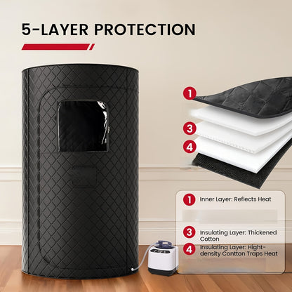Portable Sauna Box for Home | Personal SPA Steam Sauna with 10 Min Fast Heating & 9 Levels Heat, Warm Sauna Tent with 101.44oz/1200W Steamer, Folding Chair, Remote Control for Body Relaxation, Polypropylene Cotton, Electric H