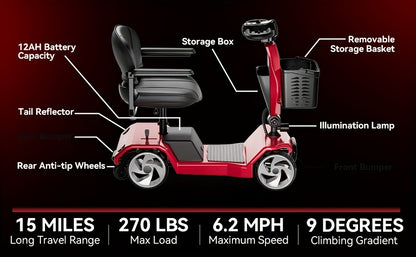 250W Motor+15 Mile Range! FSA/HSA Four Wheel Mobility Scooter, with A 260 Pound Weight Capacity And Foldable Design, Comes with A Front Facing Shopping Basket, Making It Easy to Shop with Just One Click!
