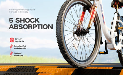 350-500w Powerful Motor, 20-26MPH Commut Erelectric Bike, LCD Display, 7 Speed Shift Adult Electric Bicycle, 36V 10.4A Lithium Battery, 24-inch Wheels, Aluminum Alloy Body, Front Fork Shock Absorber, Headlights, Night Driving