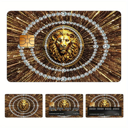 Luxurious Golden Lion Head Pattern Stickers, Including 4 Unique Designs, Durable Privacy Stickers Made of PVC Material, Suitable for Credit Cards, Transit Passes, Debit Cards, Keys, and More Uses, Protects Bank Cards, Perfect