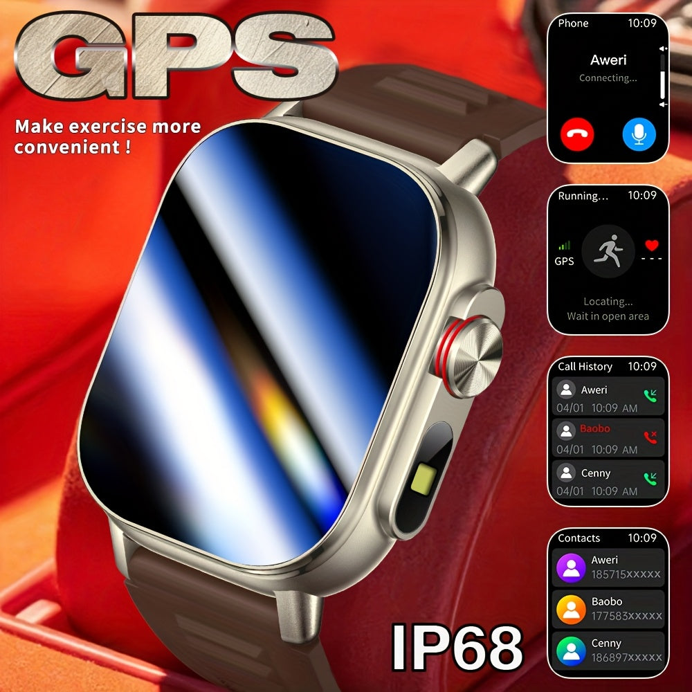 New 2.01-Inch Large Screen GPS Smartwatch with Precise Tracking, Route Display, Wireless Calls, Message Alerts, LED Flashlight, High-Quality Design, 100+ Sports Modes, Compass, Barometer, 460mAh Battery, IP68 Waterproof – E