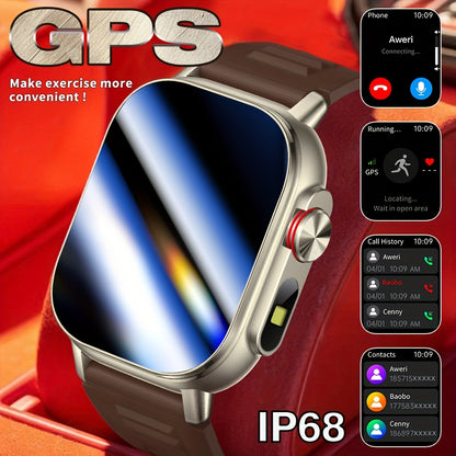 New 2.01-Inch Large Screen GPS Smartwatch with Precise Tracking, Route Display, Wireless Calls, Message Alerts, LED Flashlight, High-Quality Design, 100+ Sports Modes, Compass, Barometer, 460mAh Battery, IP68 Waterproof – E