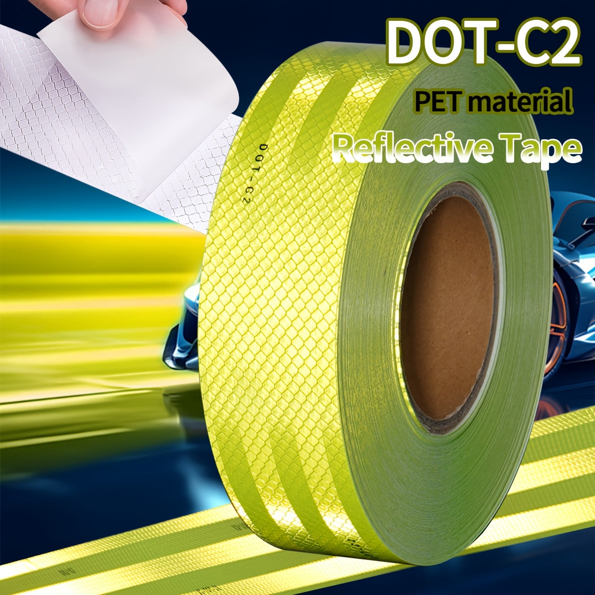 DOT-C2 Reflective Safety Tape for Vehicles - Waterproof, Self-Adhesive PET Material, Night Visibility Warning Decal for Cars, Bikes, Motorcycles, and Traffic Signs - Durable Weatherproof Marking Tape for Road Transport and Ha