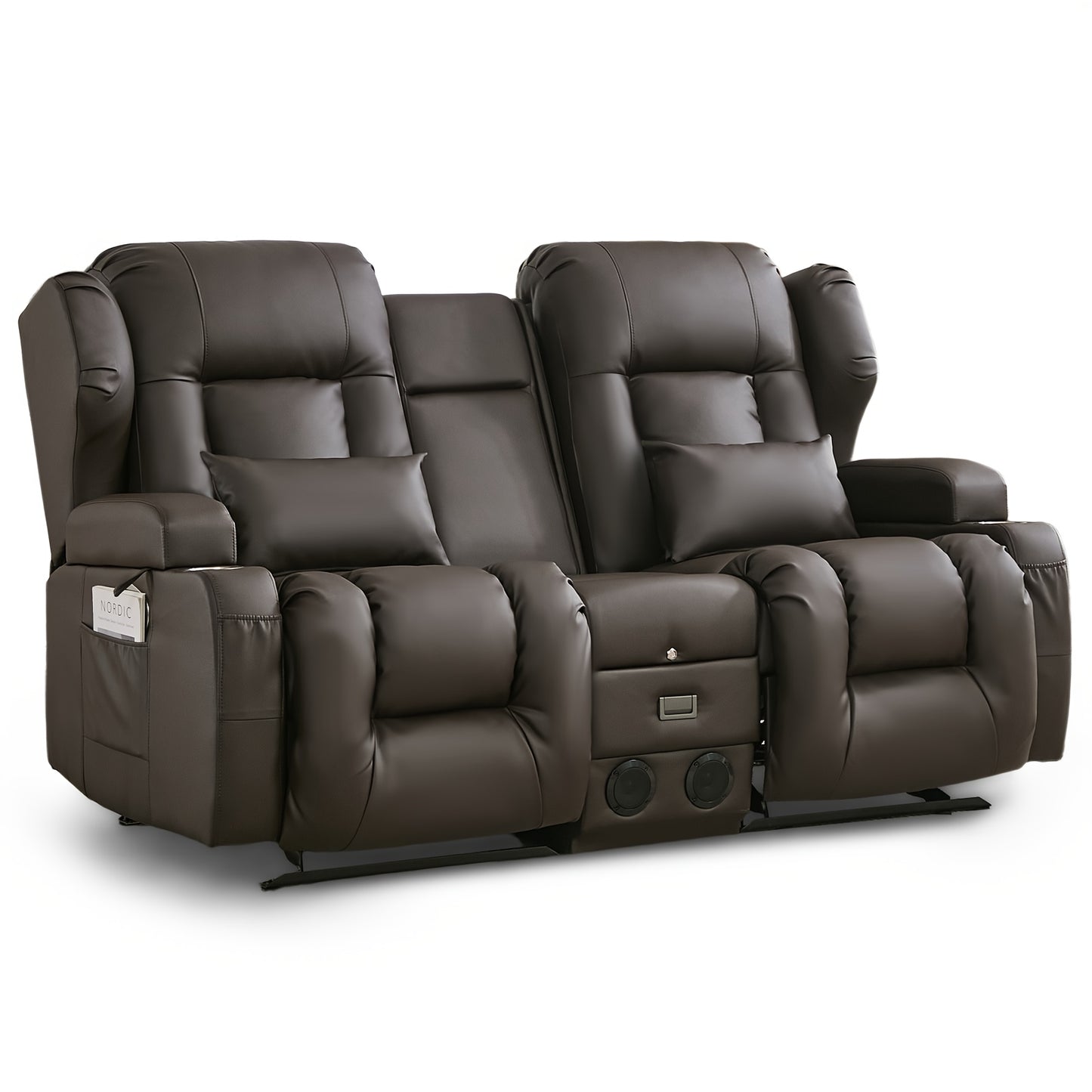 68" Rocker Recliner Loveseat Sofa with Console - Manual Reclining Rocking Chair, Faux Leather, USB Outlets & Side Pockets, Metal Frame, 110-240V Plug Powered