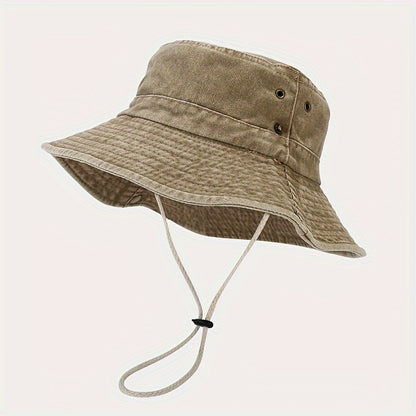 1pc Splicing Wide-brimmed Washed-out Outdoor Sports Mountaineering Fishing Hat for Men And Women, for Travel In Spring And Summer Season