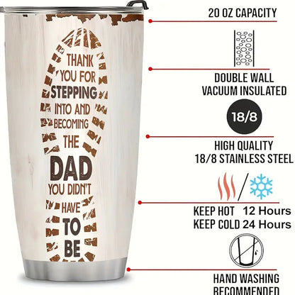 1pc 20oz Stepdad Tumbler - 12-Hour Insulated Stainless Steel Travel Mug with Lid & Straw, Stepfather Appreciation Gift (Step-Dad Design, -) - Dad from Step Daughter Son, Camping/Office/Coffee Cup for Stepdad Present