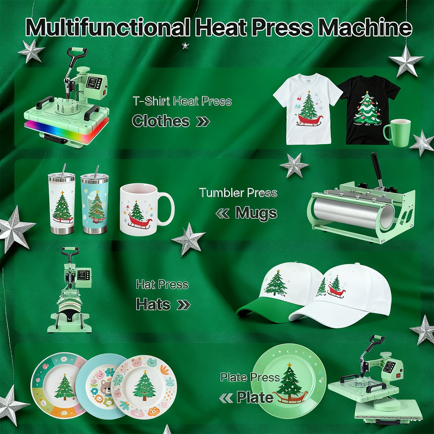 5/8 in 1 Heat Press Machine | 12x15/15x15 Inch Sublimation Heat Press, 360° Swing Away Digital T-Shirt Pressing, Includes 30OZ & 20OZ Tumbler Press, Multifunction Combo for Hat, Cap, Plate - SUTECK, Metal, 110V
