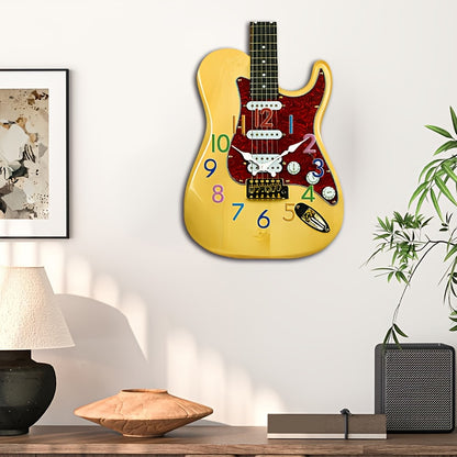 1pc Unique Guitar Design Wall Clock, Irregular Cutaway Guitar Clock, Silent Quartz Music-Themed Creative Clock, Suitable for Bedroom Living Room Office Kitchen Bathroom, Battery Operated (Batteries Not Included)