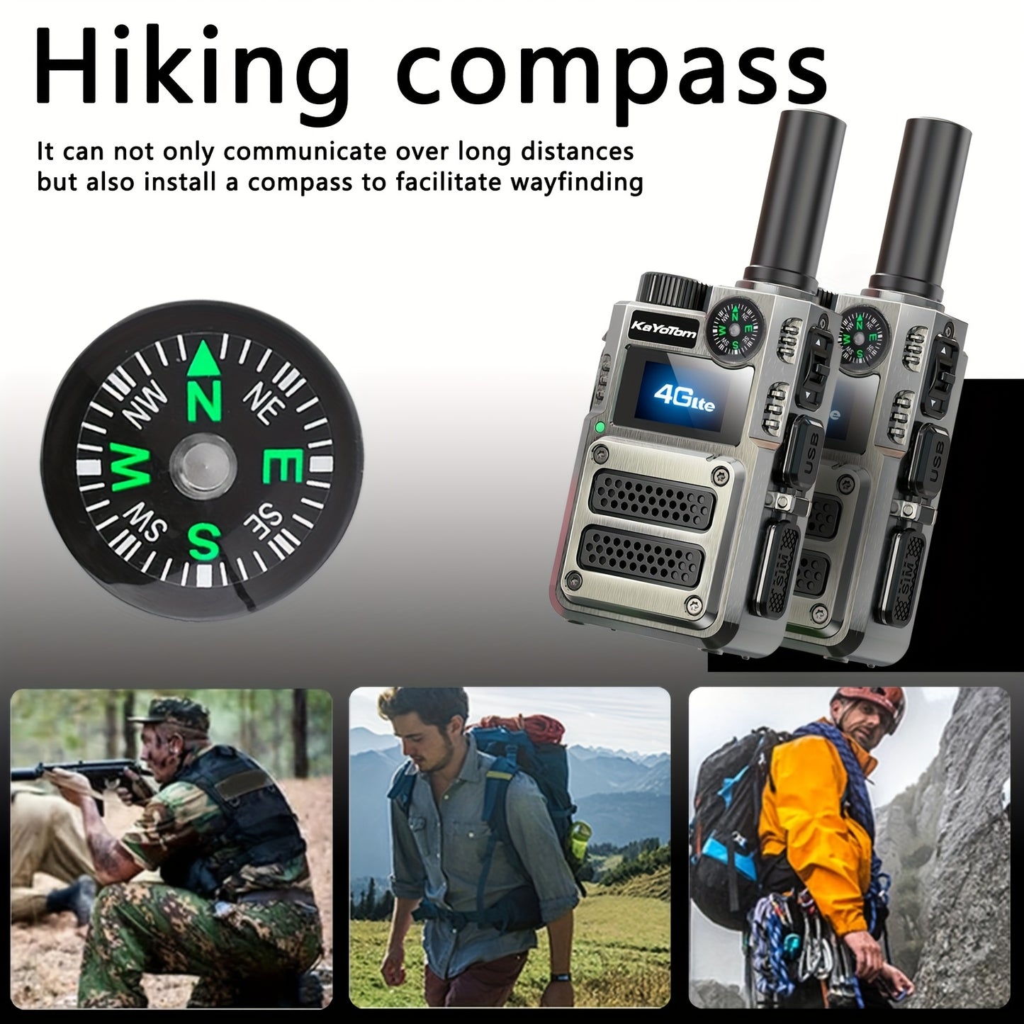 2 Global Walkie-Talkies with Unlimited Range Communication 5000 Kilometers Long-Distance Radio. Three-color Lights Can Be Switched. Compass-style Handheld. PoC Rechargeable. Multi-functional Two-way Communication with High-qu